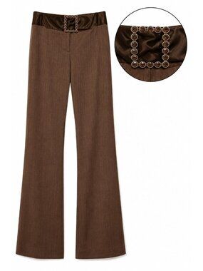 Vtg Y2K Cache Wide Leg Office Siren Big Square Satin Waist Buckle Trouser Sz 4